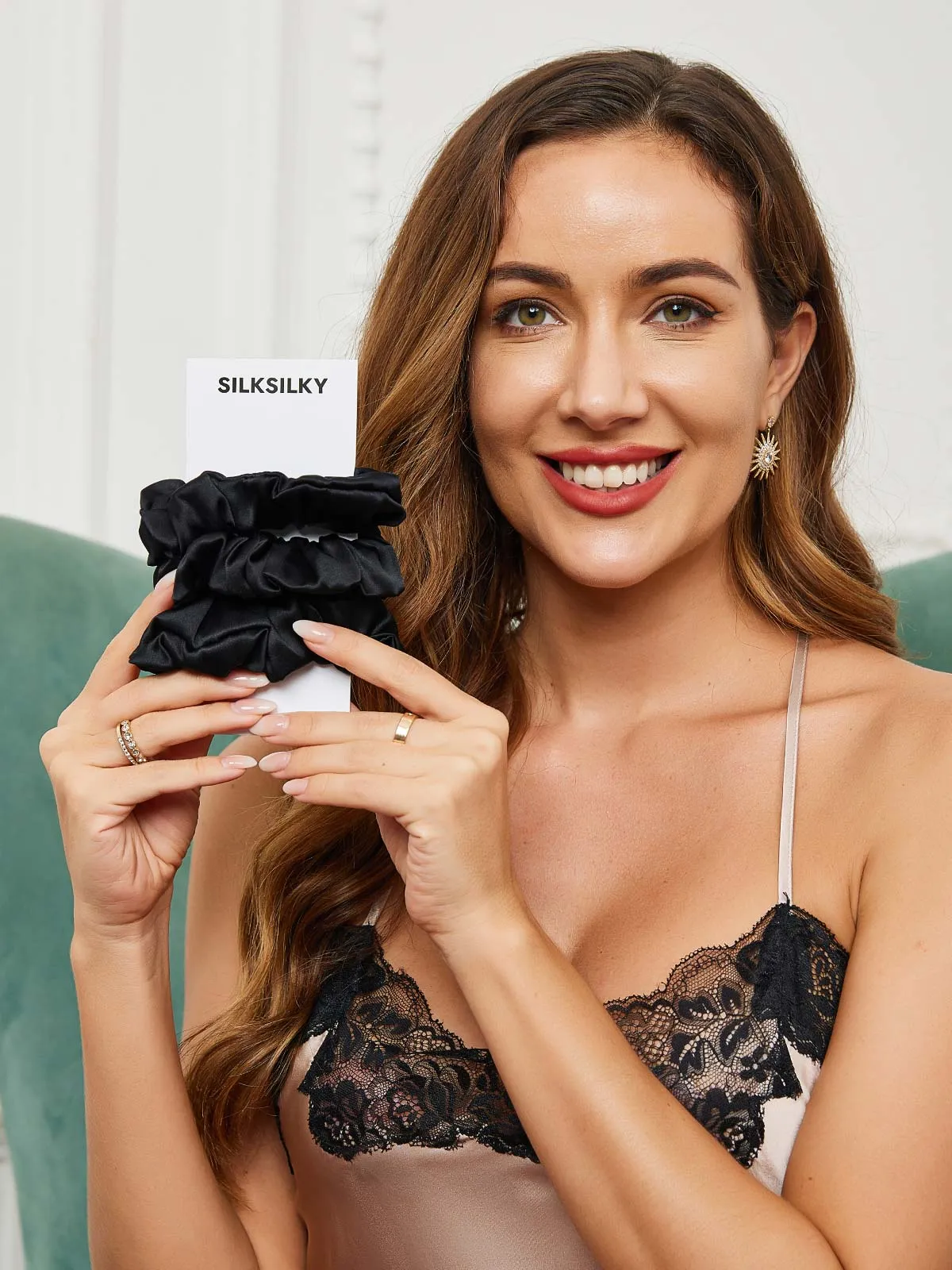 3Pcs Pure Silk Midnight Scrunchies Bundle - Middle - 3.5cm