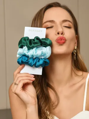 3Pcs Pure Silk Midnight Scrunchies Bundle - Middle - 3.5cm