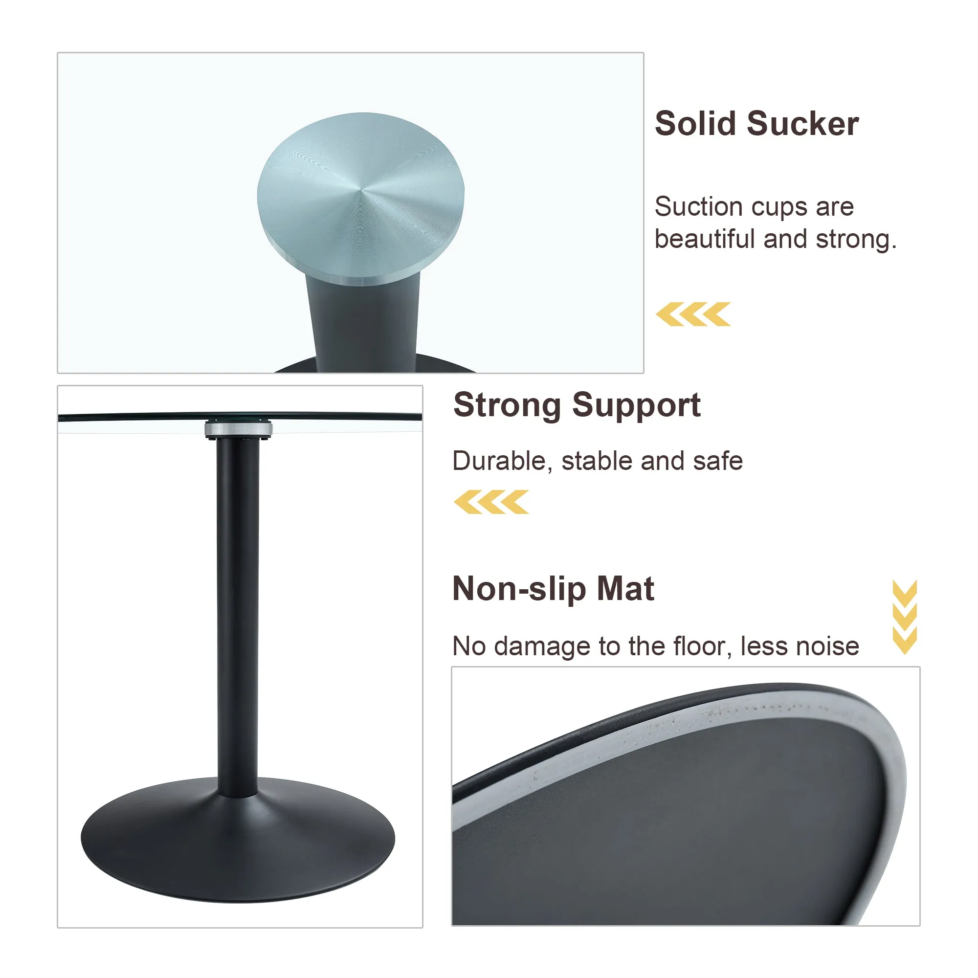 42" Glass Round Dining Table Set: Black Metal Base, 4 Gray PU Chairs - Stripe Backrest
