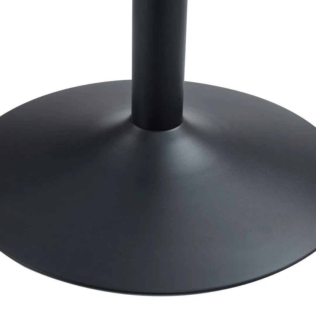 42" Glass Round Dining Table Set: Black Metal Base, 4 Gray PU Chairs - Stripe Backrest