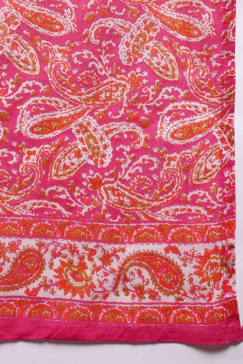 Ahika Pink Pure Cotton Paisley Embroidered Straight Suit Set