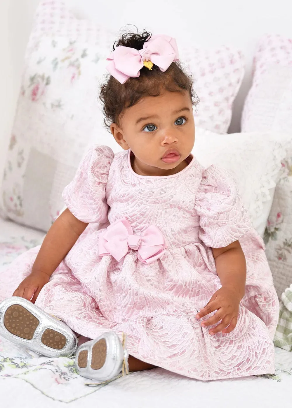 Angels Face Baby Girls Jordan Jacqurd Tiered Dress in Pink