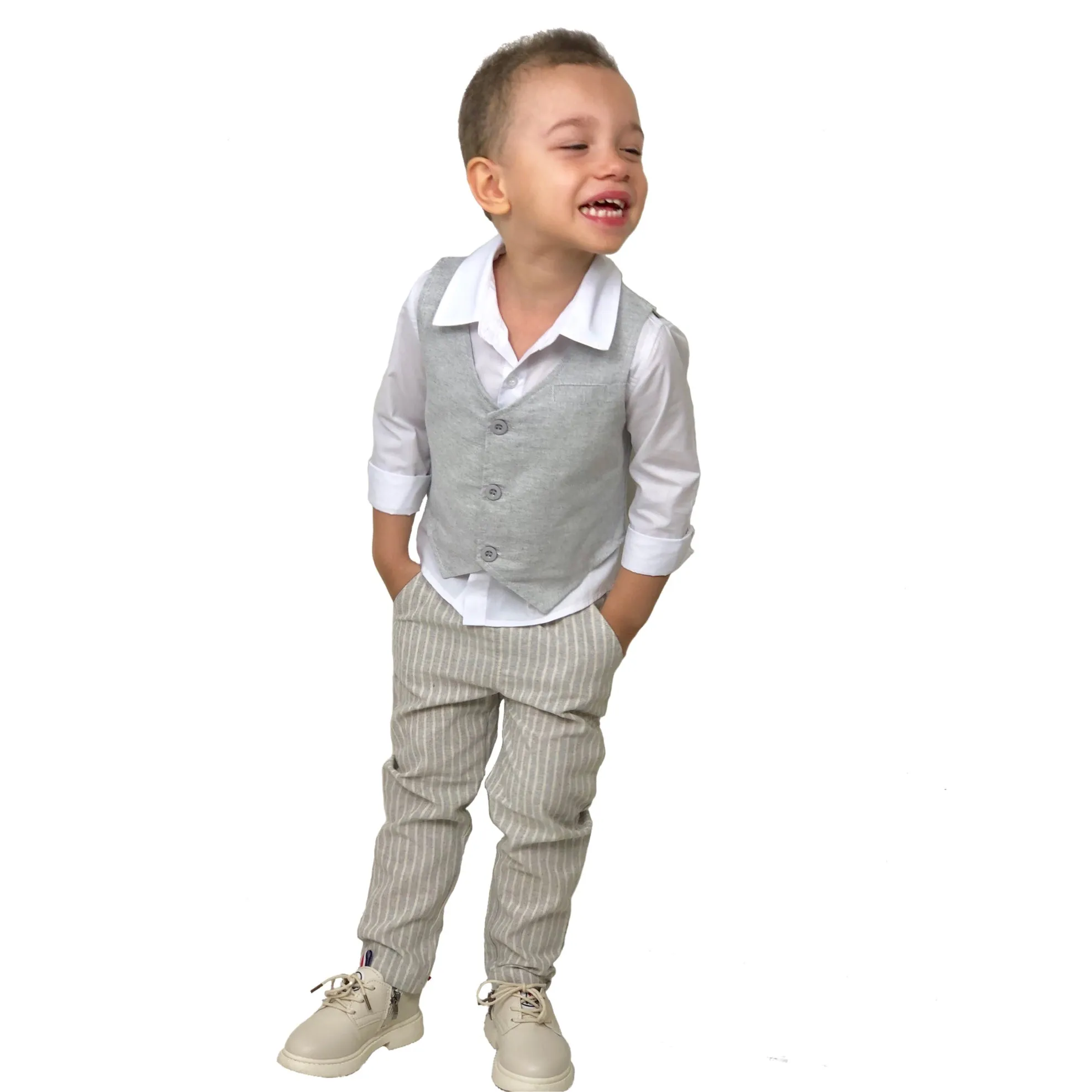 Baby Boy's formal 3 PCS set. Light Gray.