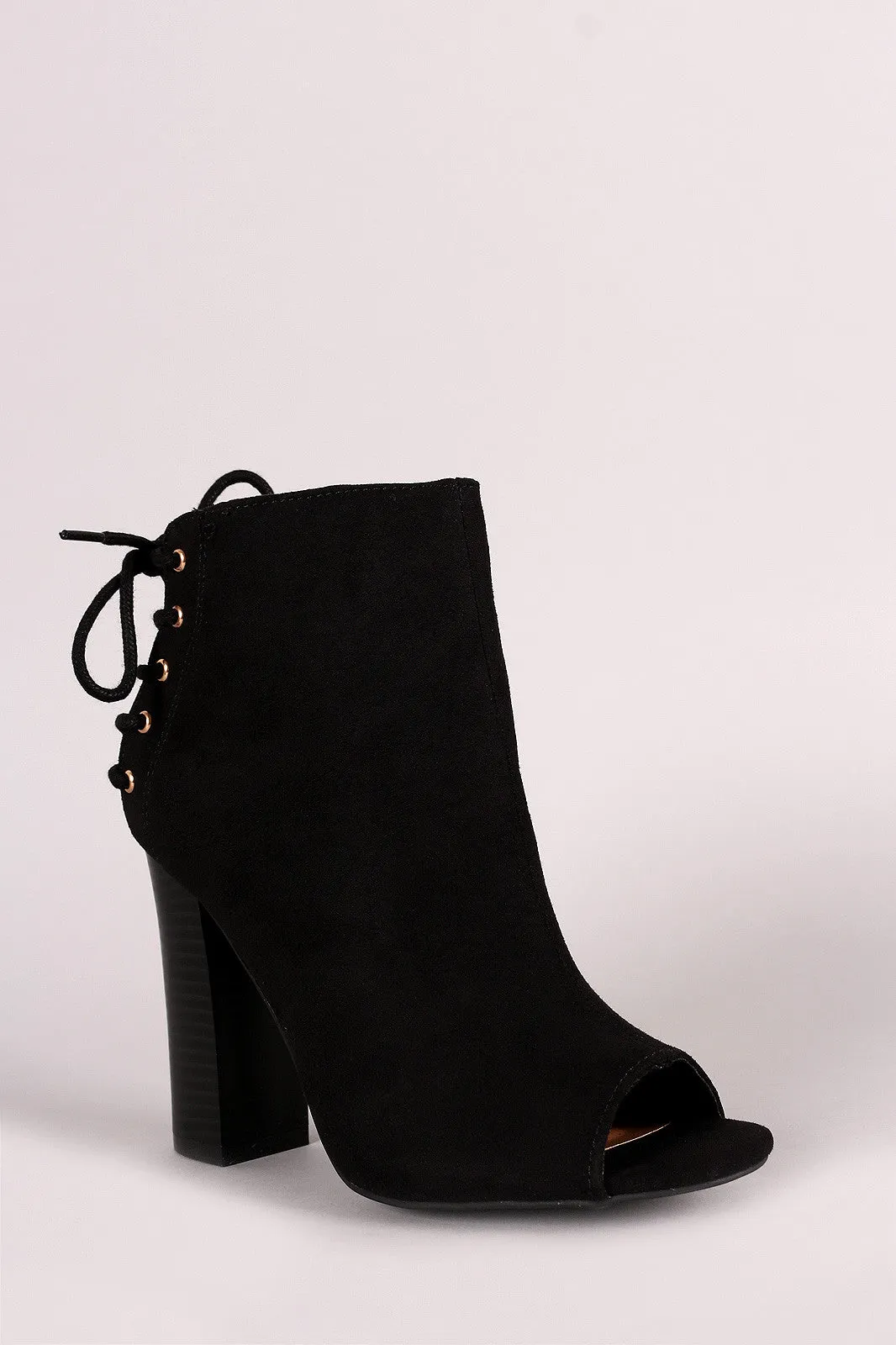 Bamboo Suede Peep Toe Back Lace-Up Booties