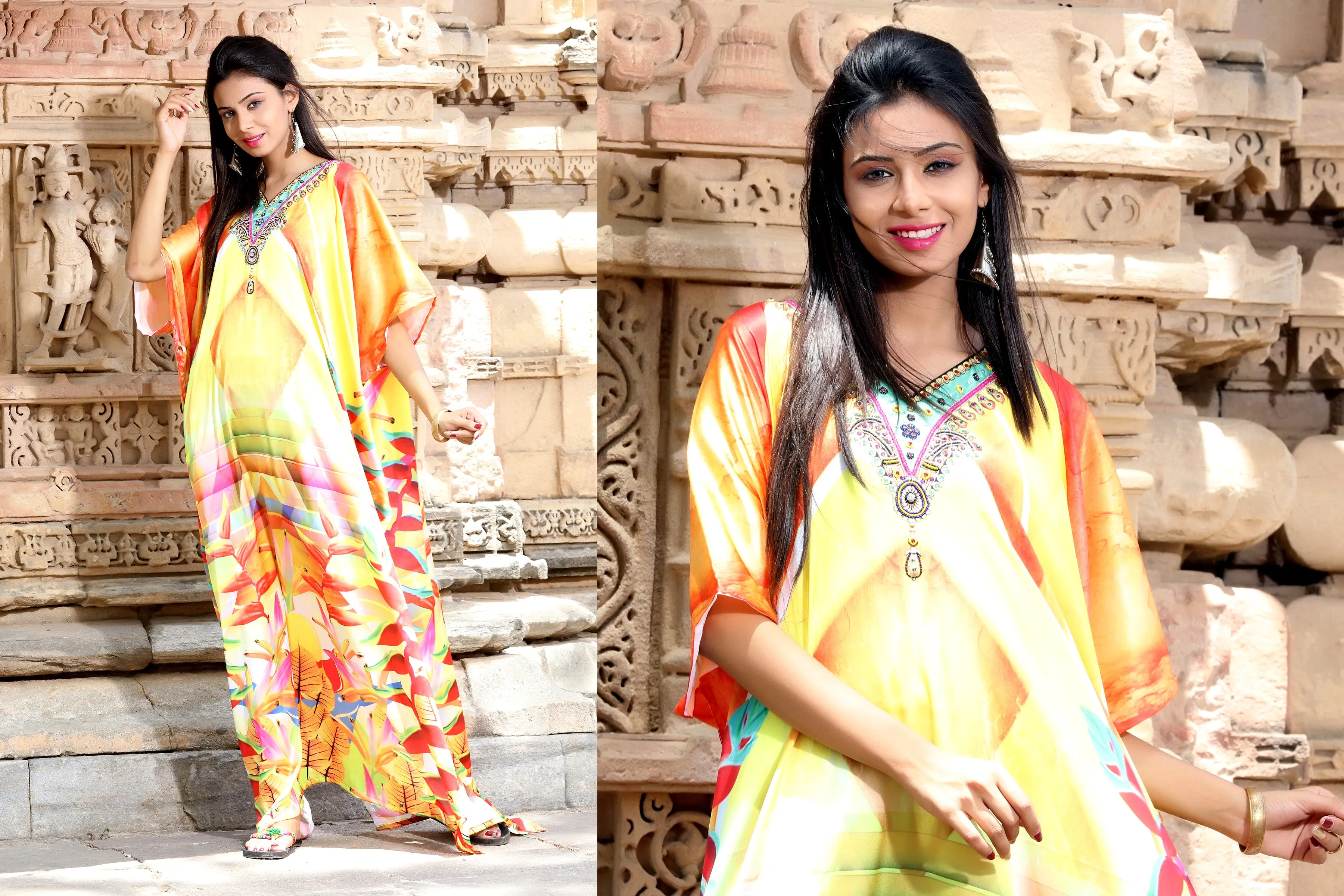 Beach kaftan dress for women one size floral print long kaftan dress