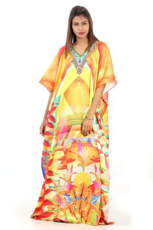 Beach kaftan dress for women one size floral print long kaftan dress