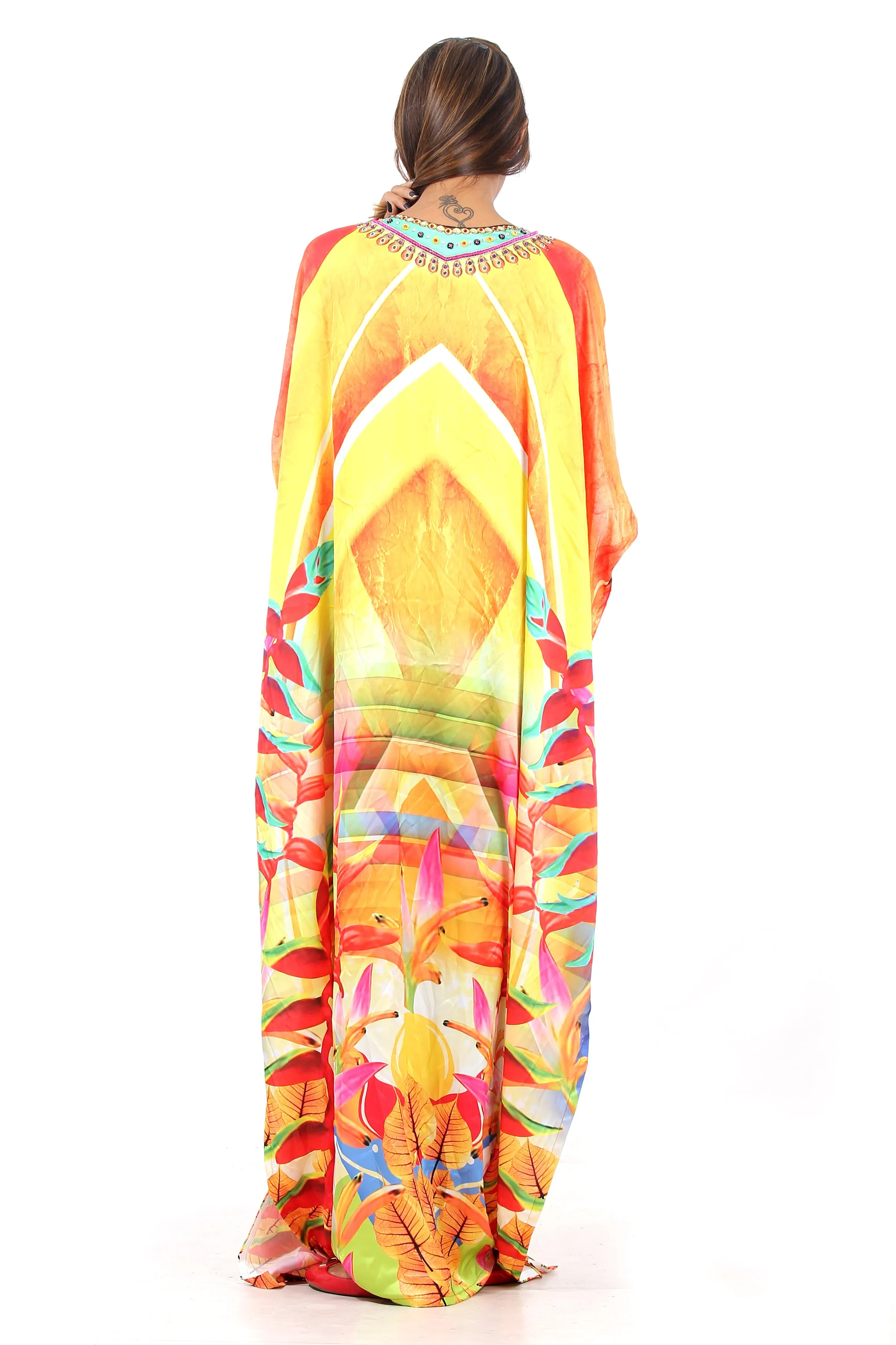 Beach kaftan dress for women one size floral print long kaftan dress