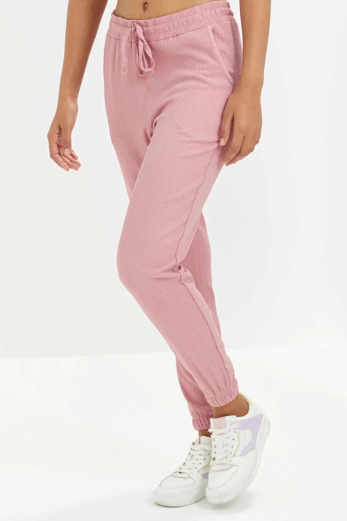 bel büzgülü bağcikli jogger bürümcük kumaş kadin eşofman alt - 94620