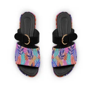 Black Buckle Slide Slipper Vibrant Vines