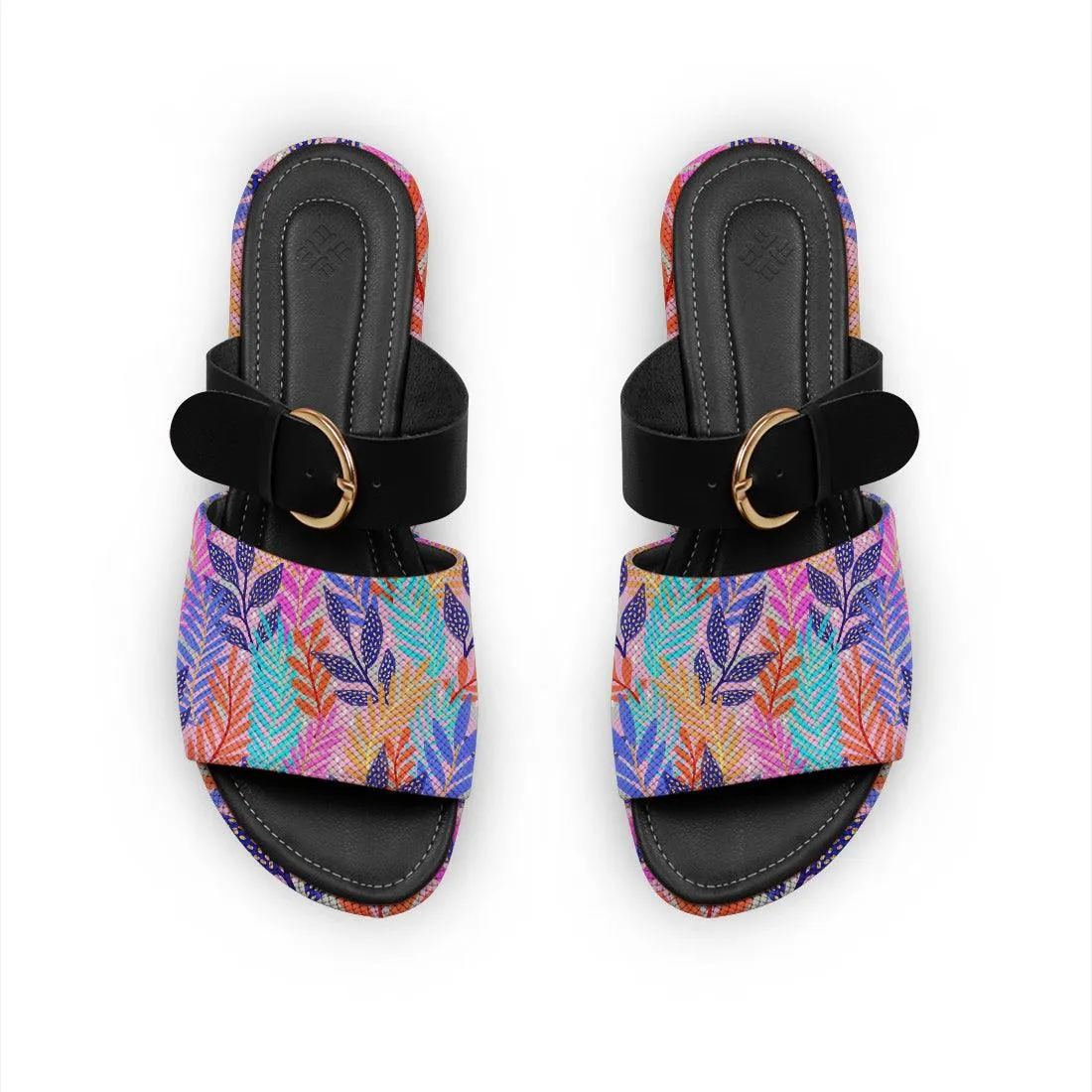 Black Buckle Slide Slipper Vibrant Vines