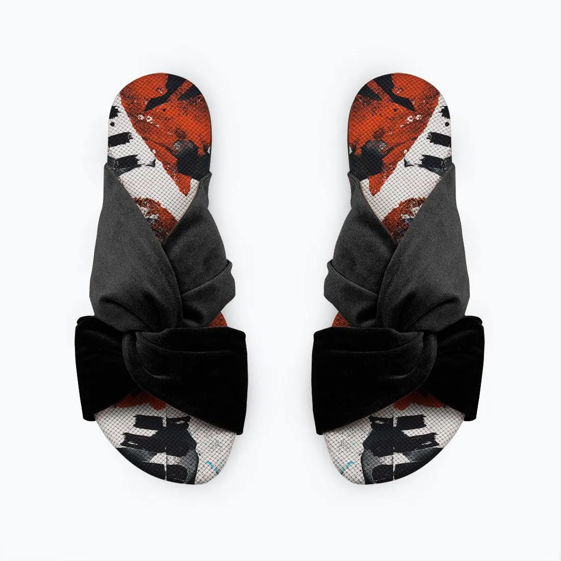 Black Chappal Flip Flop Red Paint