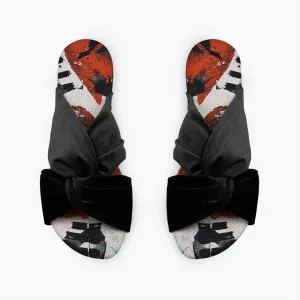 Black Chappal Flip Flop Red Paint