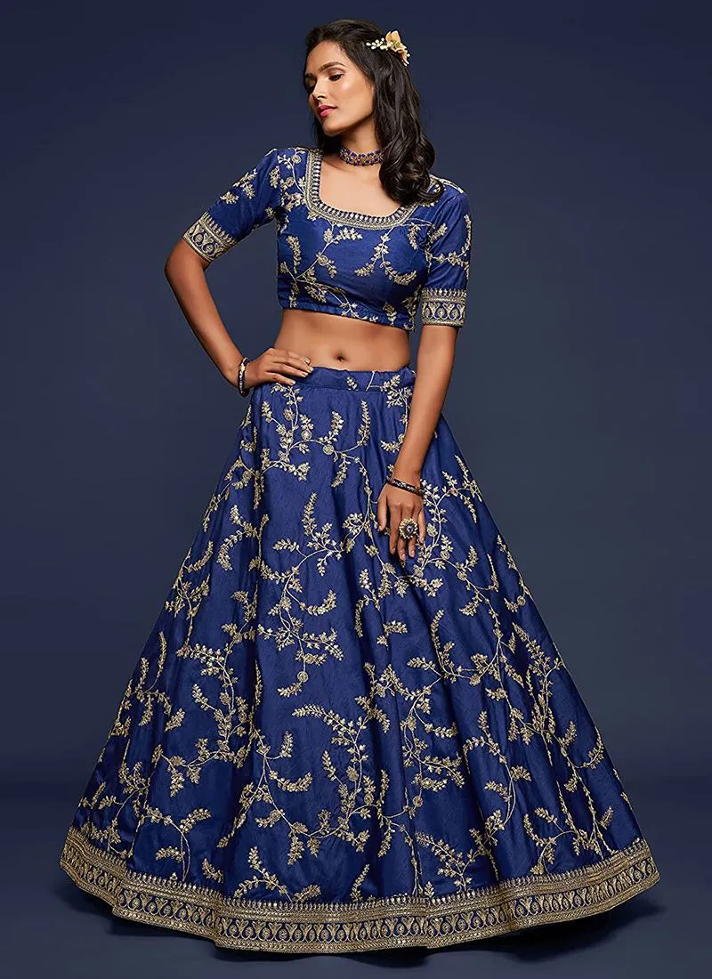 Blue Beautiful Simple Lehenga With Embroidery Work