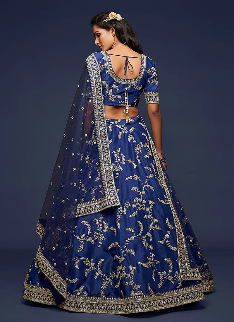 Blue Beautiful Simple Lehenga With Embroidery Work