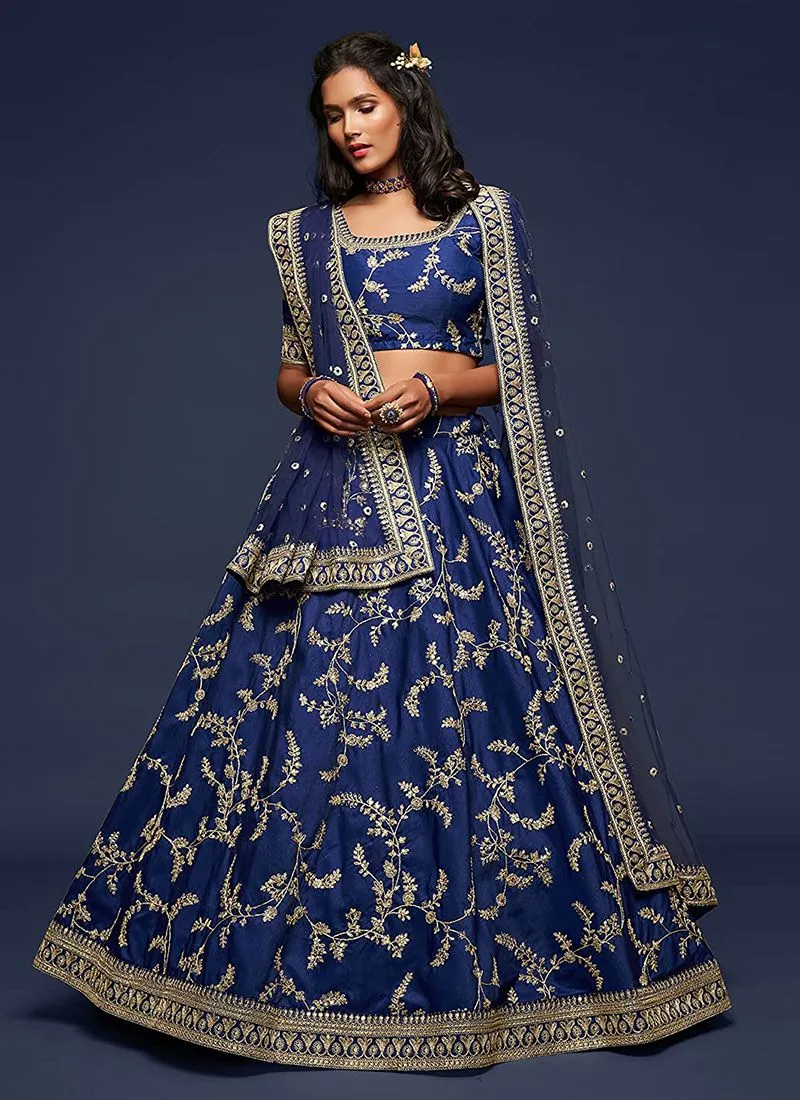 Blue Beautiful Simple Lehenga With Embroidery Work