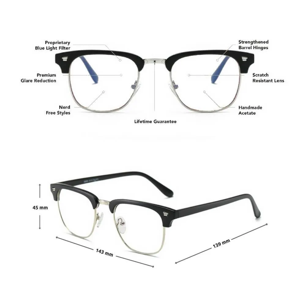 Blue Light Glasses for Computer Anti Glare Half Frame Clubmaster