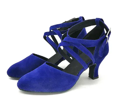 Blue Velvet Ballroom Closed Toe Latin Salsa Waltz Dance Shoes
