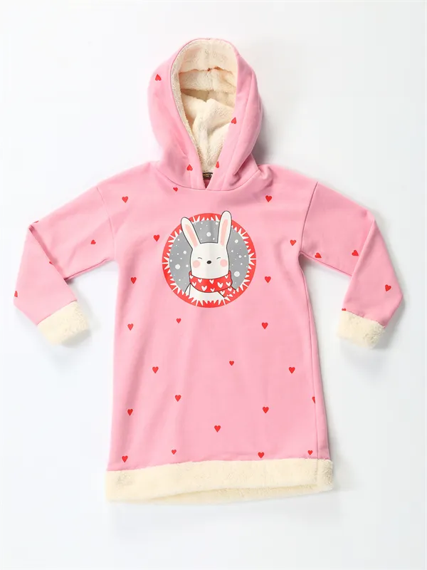 bunny pink yumoş kiz çocuk elbise