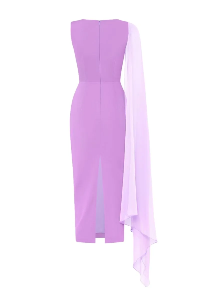 CHARMIE VIOLET EMBROIDERED PENCIL MIDI DRESS
