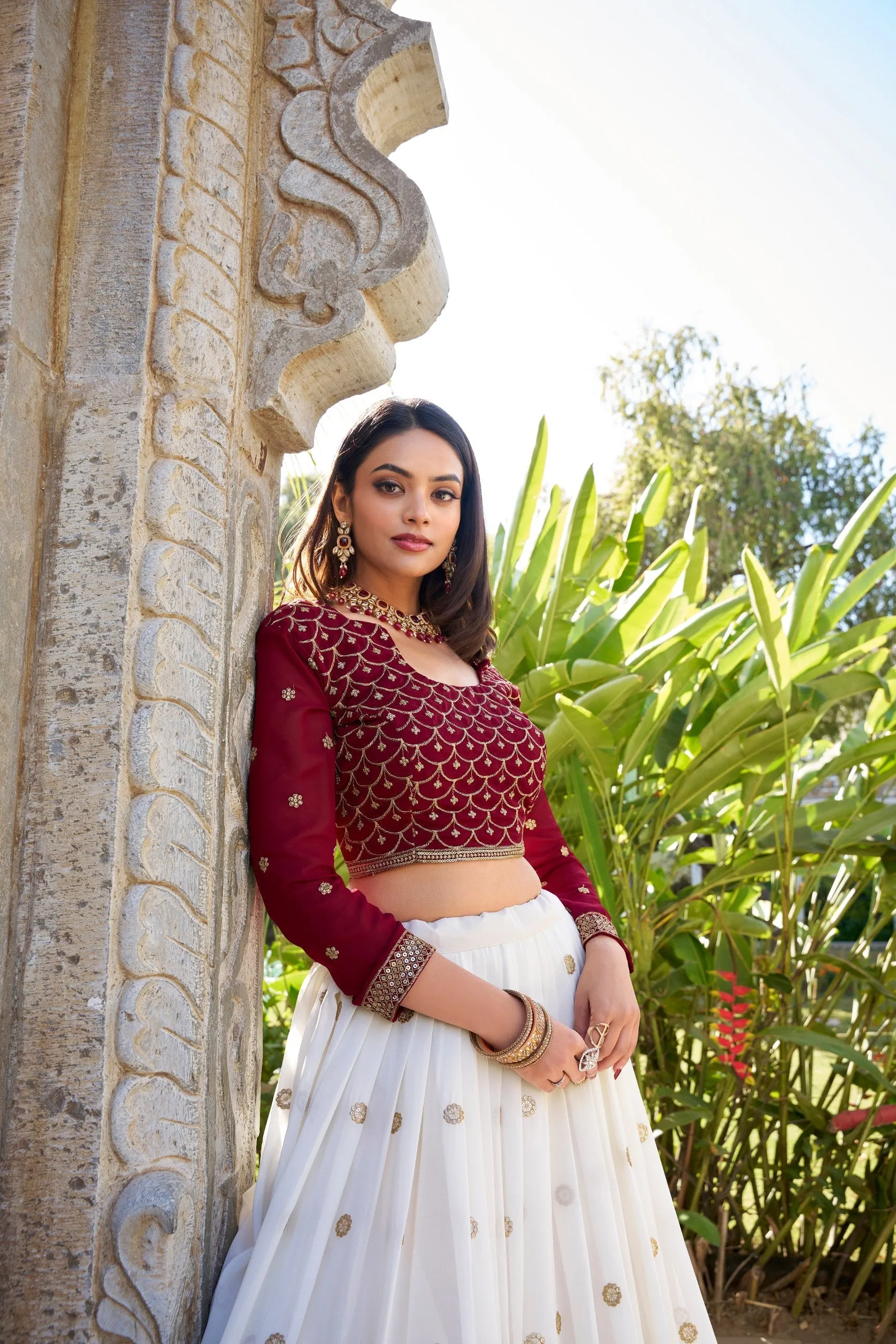 Charming White Georgette Embroidered Lehenga Choli