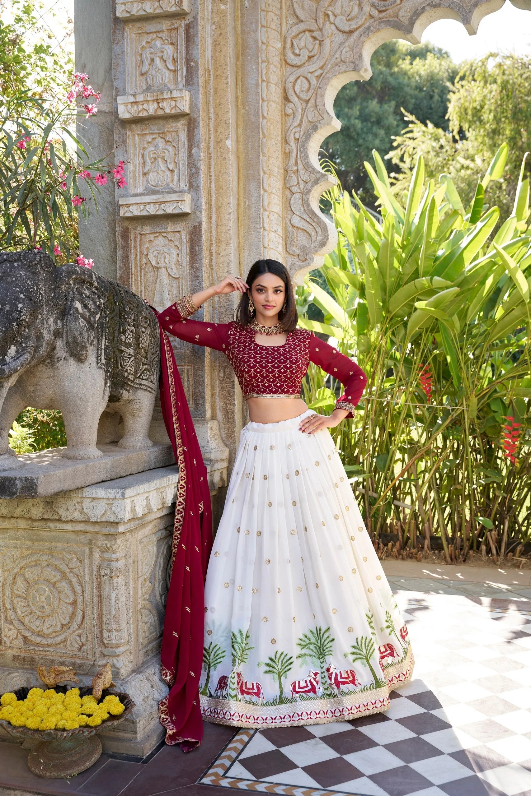 Charming White Georgette Embroidered Lehenga Choli