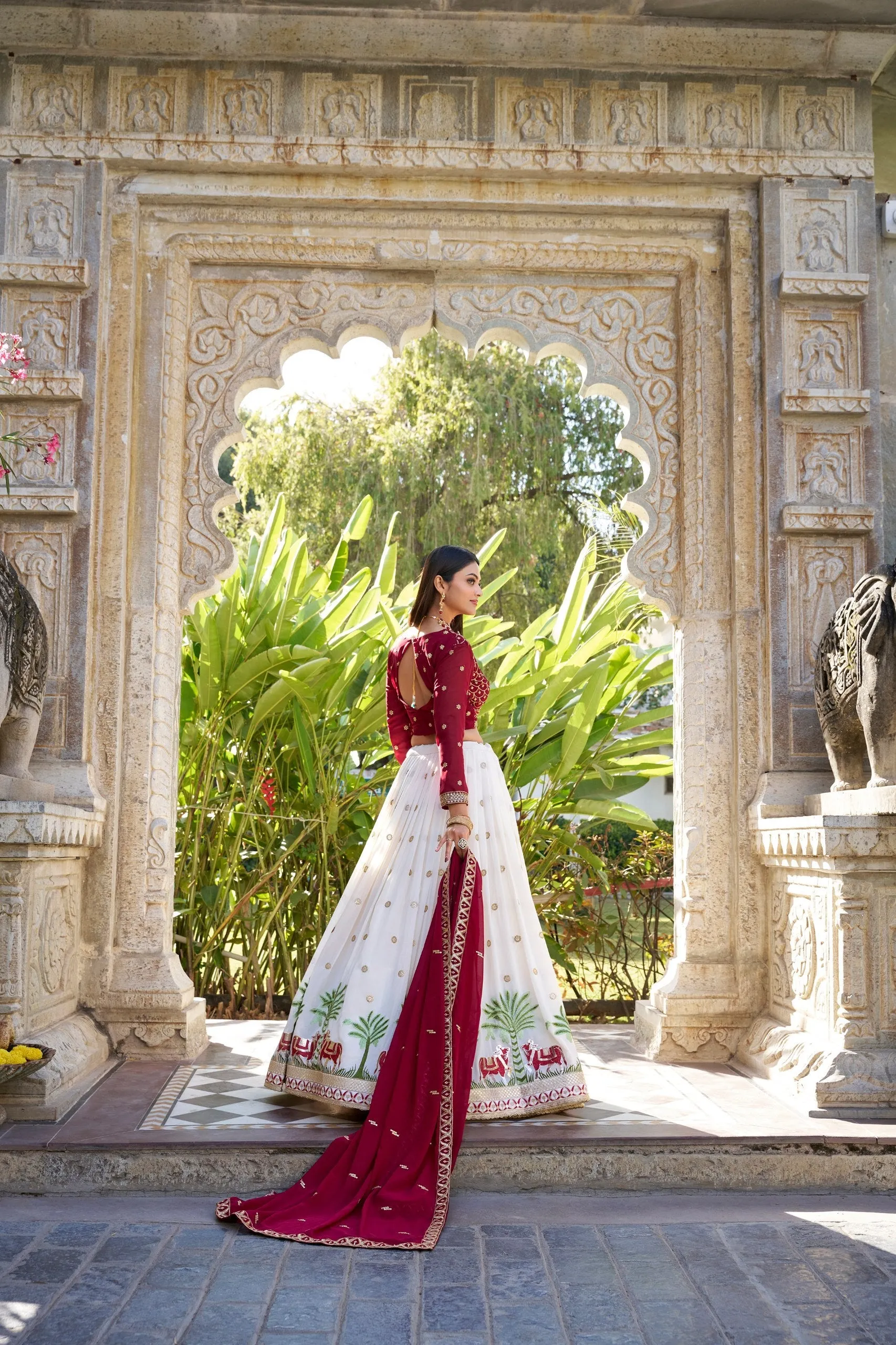 Charming White Georgette Embroidered Lehenga Choli