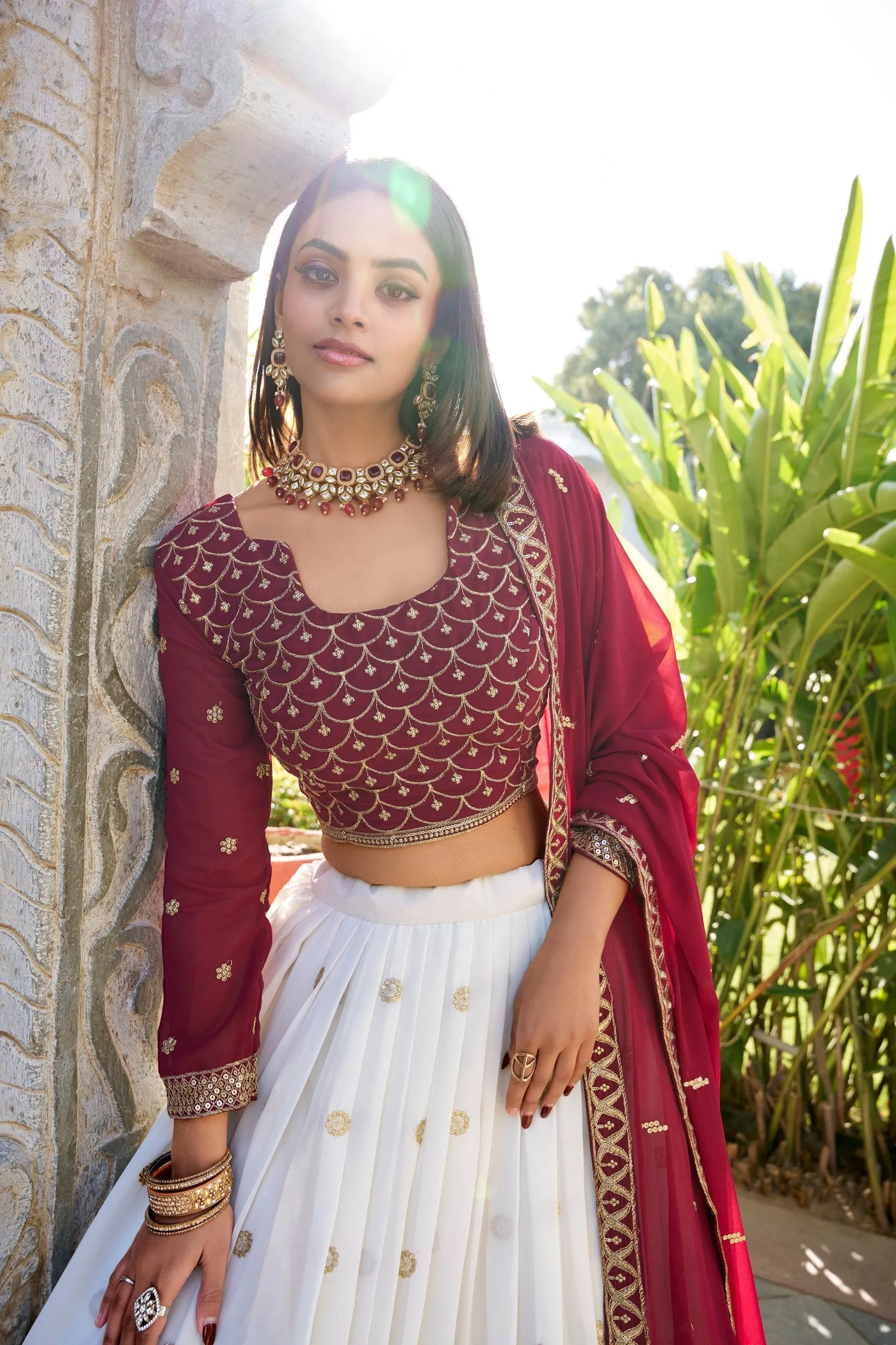 Charming White Georgette Embroidered Lehenga Choli