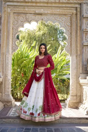 Charming White Georgette Embroidered Lehenga Choli