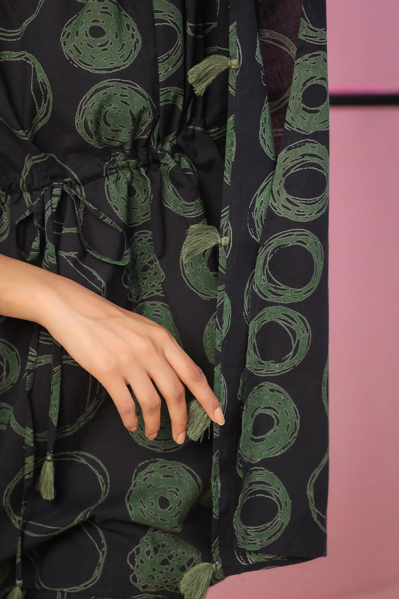 Circles on Black Kaftan Co-ord Set