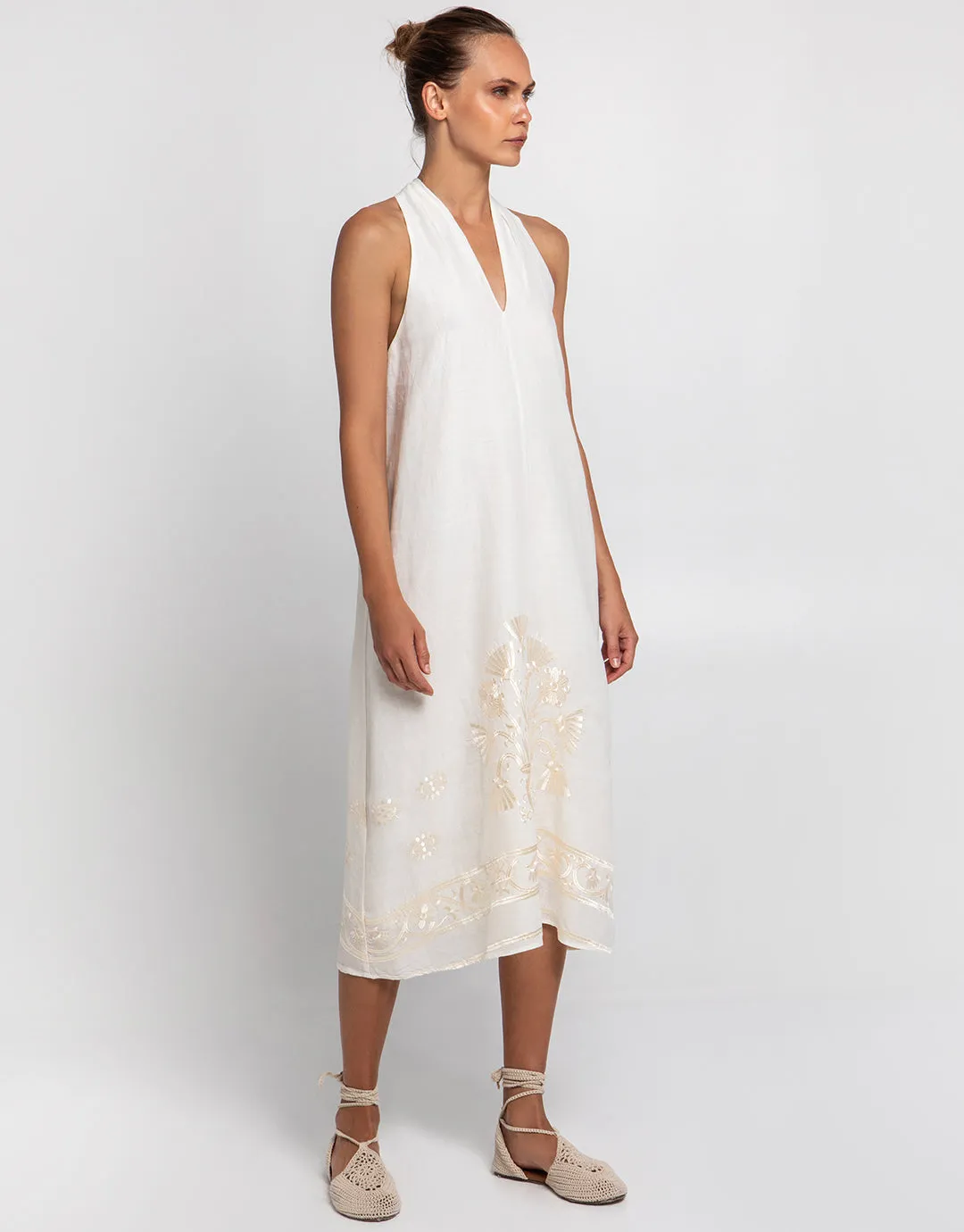 Crete Midi Dress - Natural and Champagne