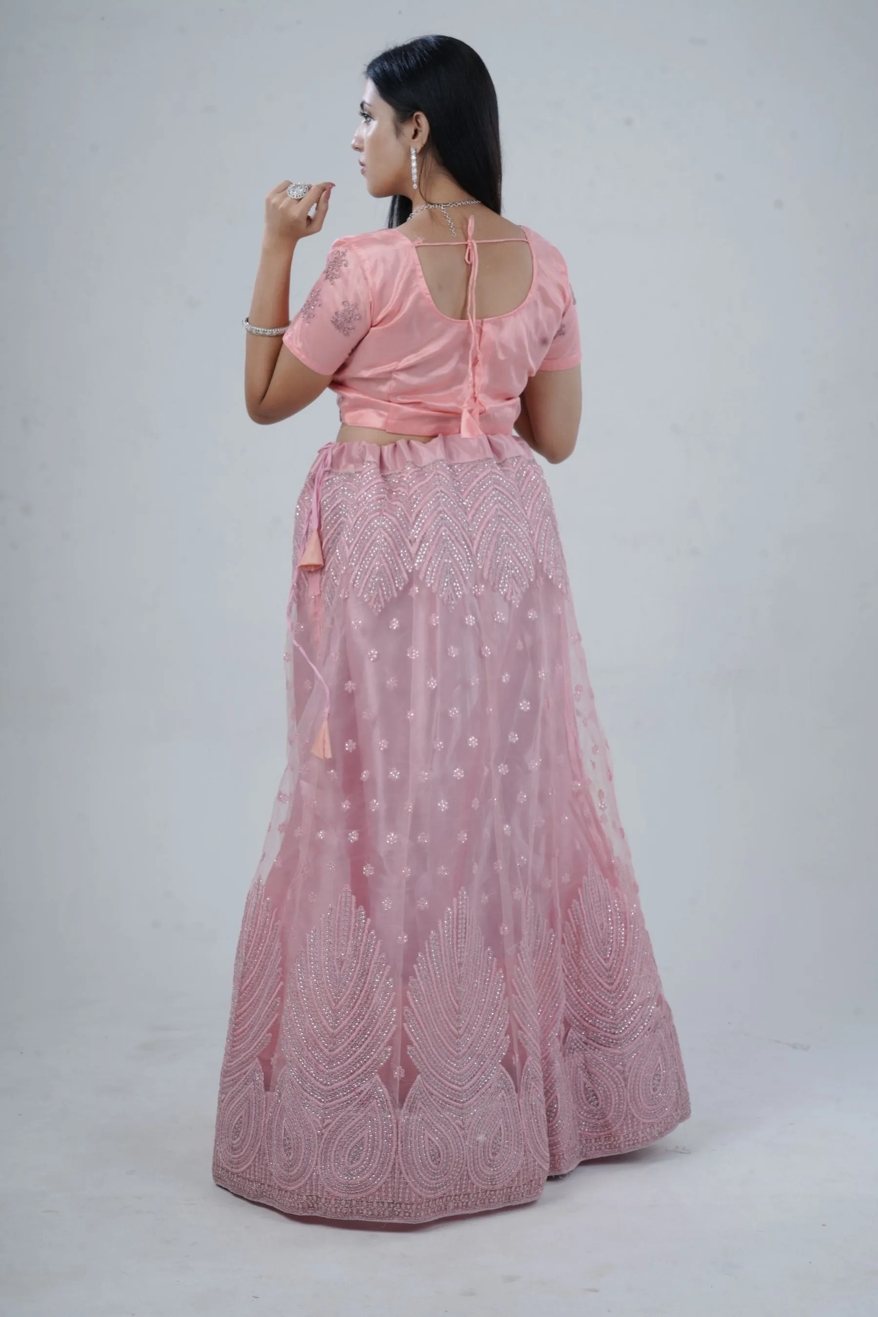 Elegant Soft-Net Lehenga Set with Sequins Embroidered Crop Top