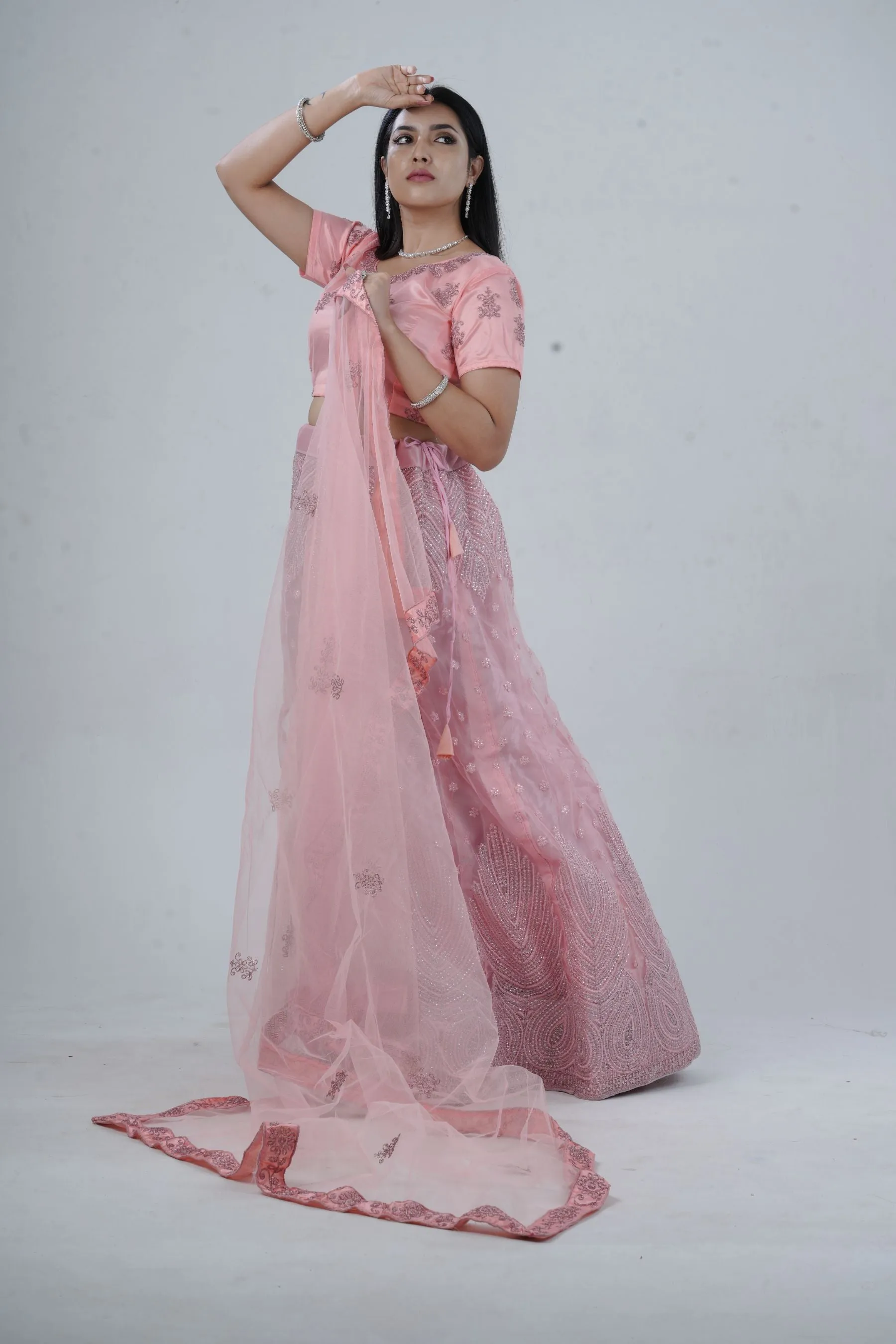 Elegant Soft-Net Lehenga Set with Sequins Embroidered Crop Top