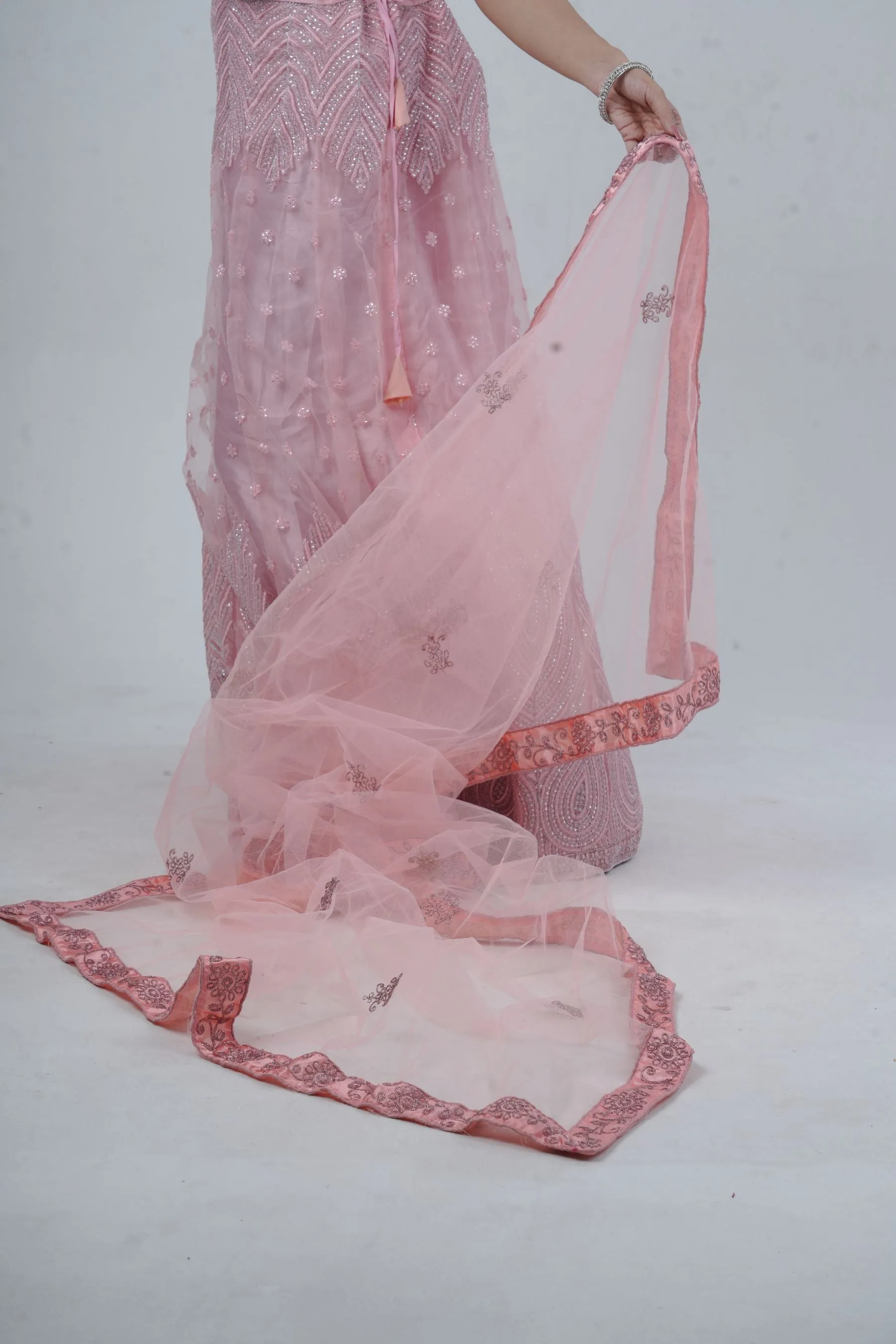 Elegant Soft-Net Lehenga Set with Sequins Embroidered Crop Top