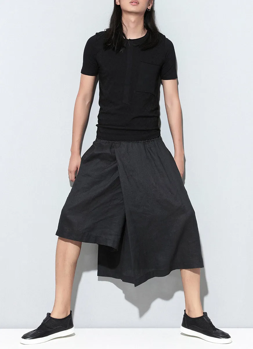 ellazhu Men Summer Casual Wide Leg Capri Pants GYM136
