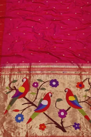 Exquisite Pink Paithani Silk Saree with Muniya Border