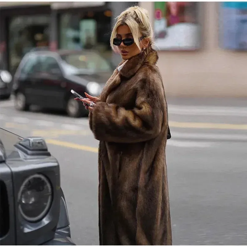 Faux Fur Lapel Fluffy Plush Warm Coat