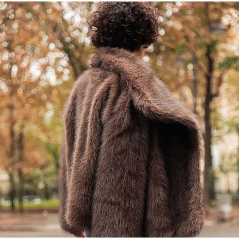 Faux Fur Lapel Fluffy Plush Warm Coat