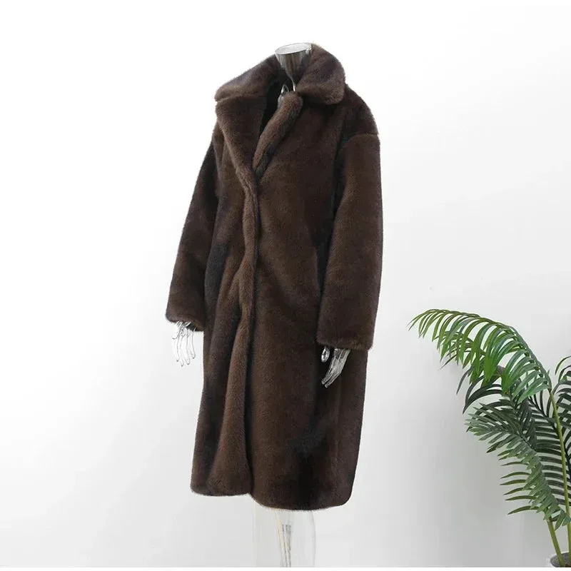 Faux Fur Lapel Fluffy Plush Warm Coat