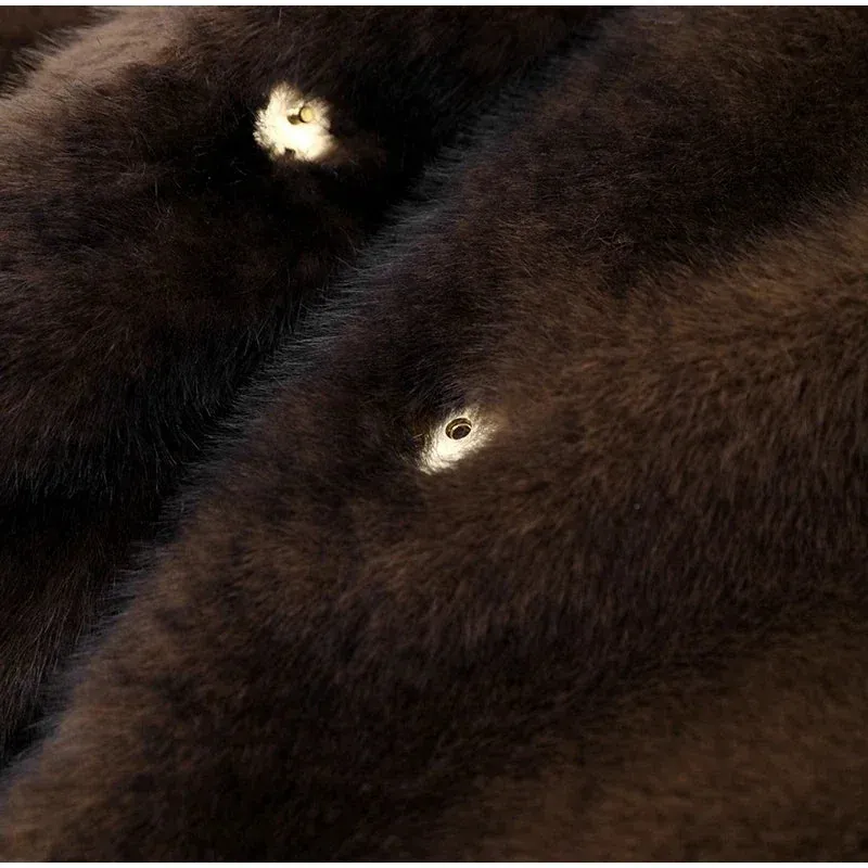 Faux Fur Lapel Fluffy Plush Warm Coat