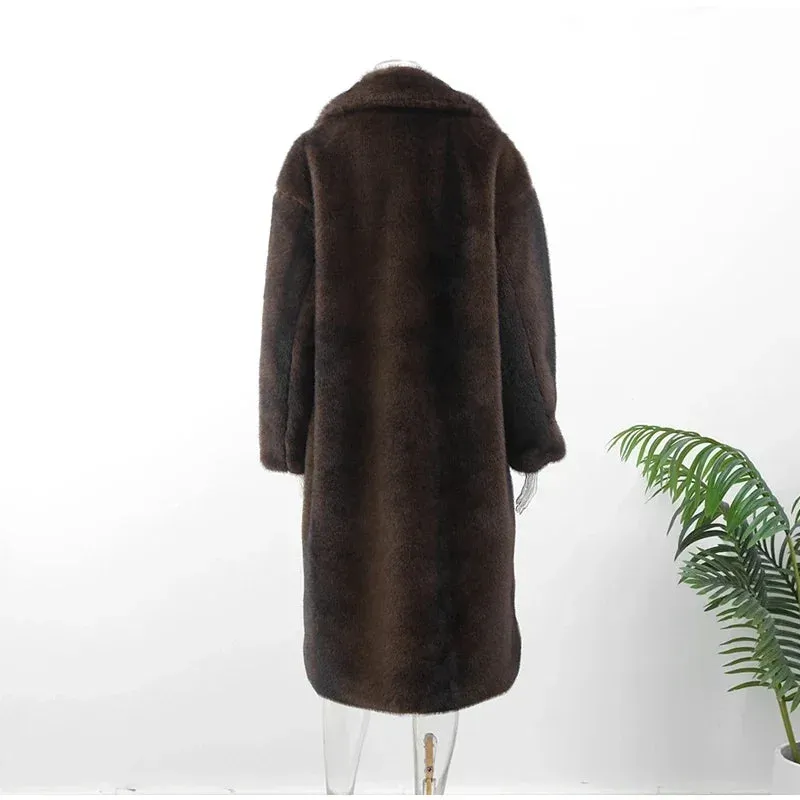 Faux Fur Lapel Fluffy Plush Warm Coat