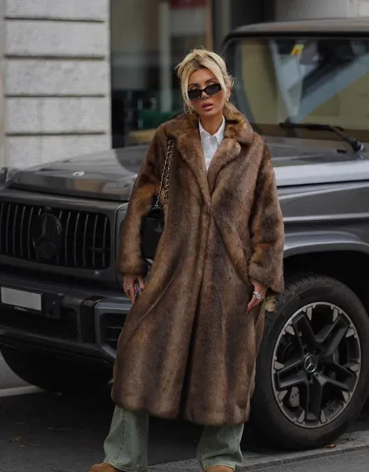 Faux Fur Lapel Fluffy Plush Warm Coat