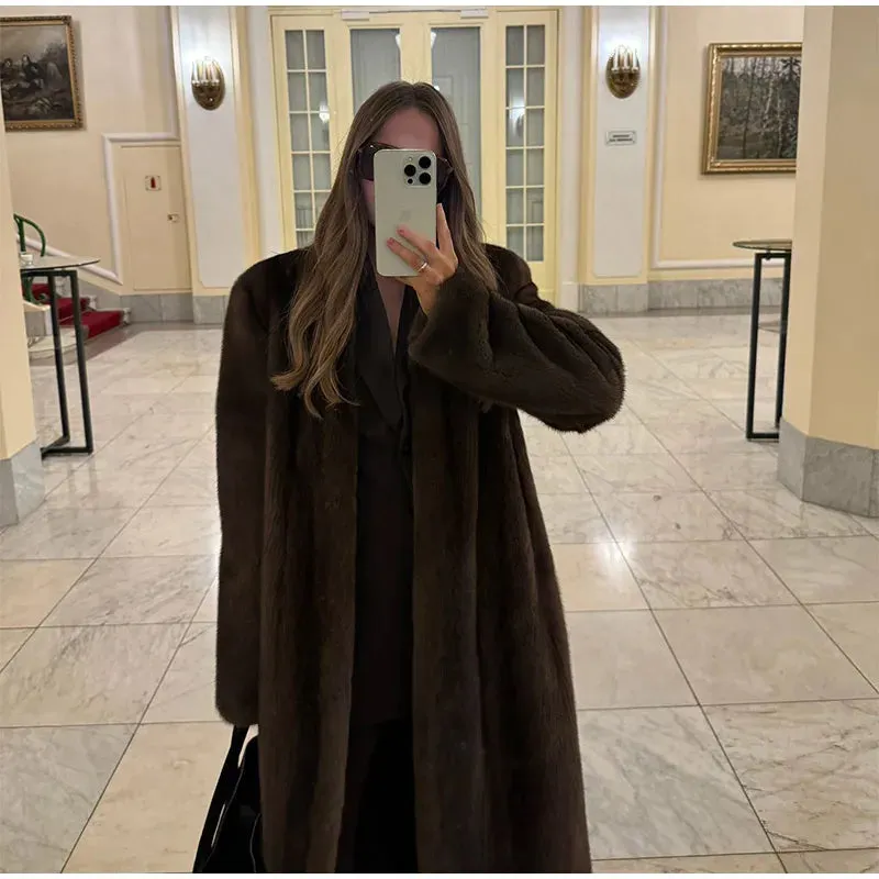 Faux Fur Lapel Fluffy Plush Warm Coat