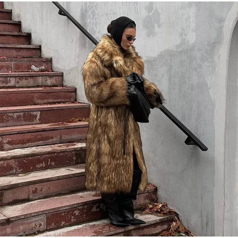 Faux Fur Lapel Fluffy Plush Warm Coat