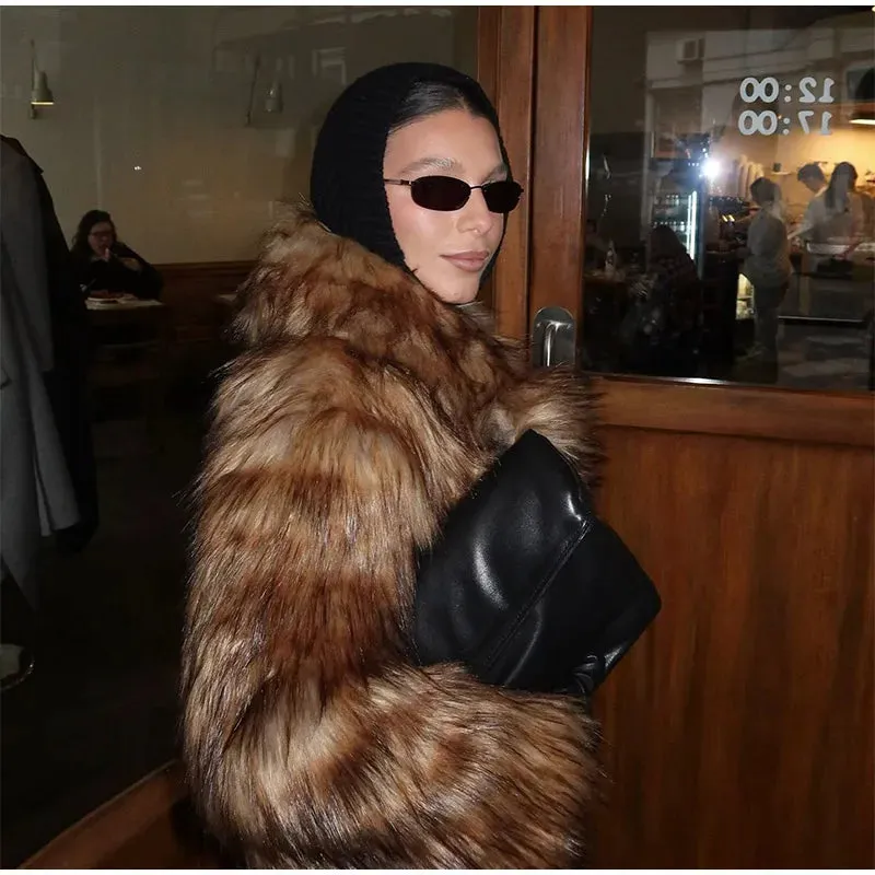 Faux Fur Lapel Fluffy Plush Warm Coat