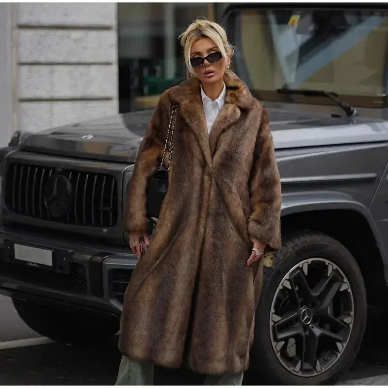 Faux Fur Lapel Fluffy Plush Warm Coat