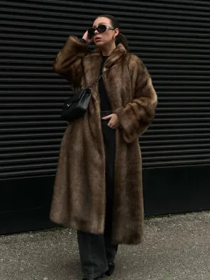 Faux Fur Lapel Fluffy Plush Warm Coat