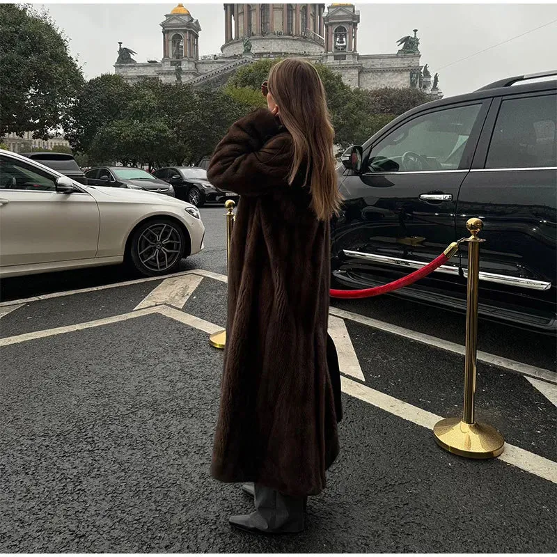 Faux Fur Lapel Fluffy Plush Warm Coat