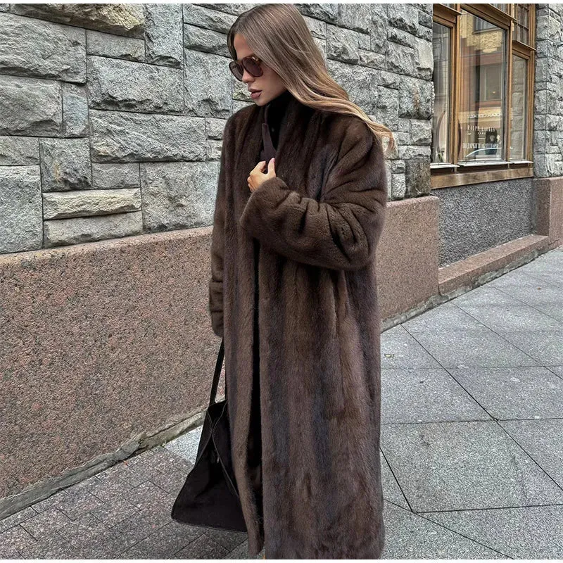 Faux Fur Lapel Fluffy Plush Warm Coat