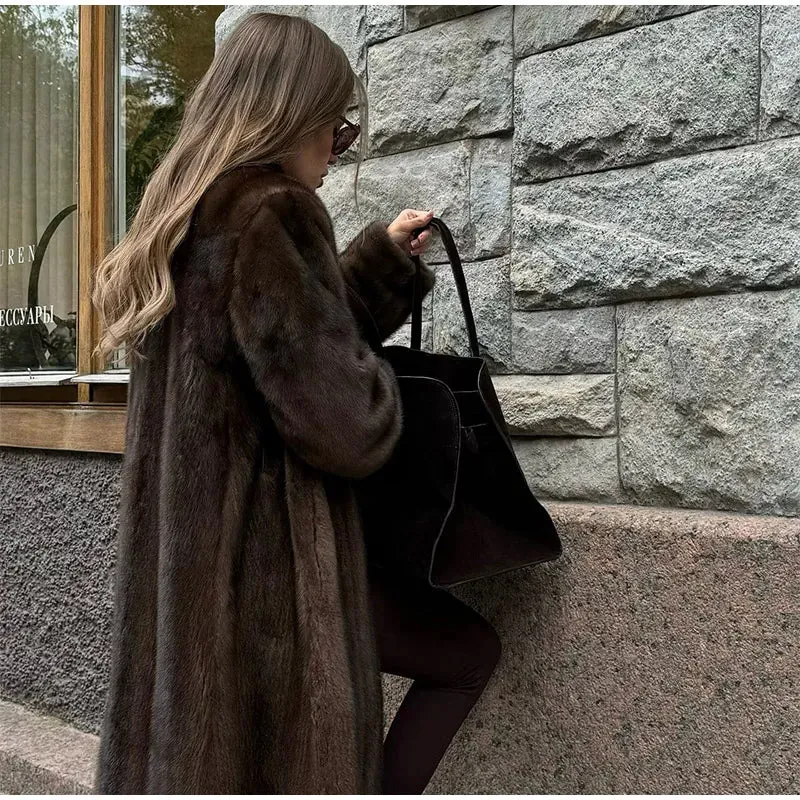 Faux Fur Lapel Fluffy Plush Warm Coat