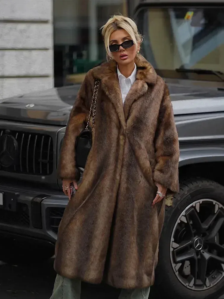 Faux Fur Lapel Fluffy Plush Warm Coat